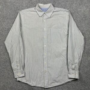 Eddie Bauer Vintage Wash Button Down Shirt Mens LT Beige Vertical Striped